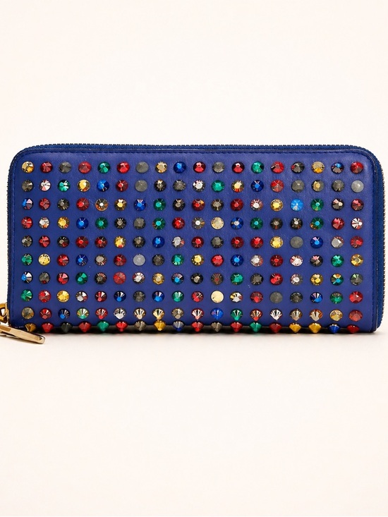 Christian Louboutin Handbags - Christian Louboutin Panettone Blue Multi Spike Zip Wallet 7.5”